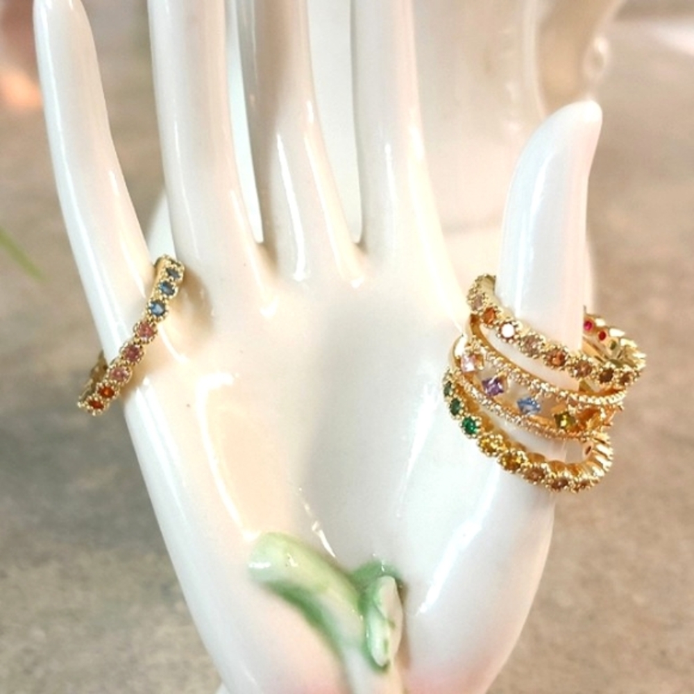 🌈New Rainbow CZ Ring & (2) Matching Rainbow CZ Bands (6)🌈 - Picture 14 of 14